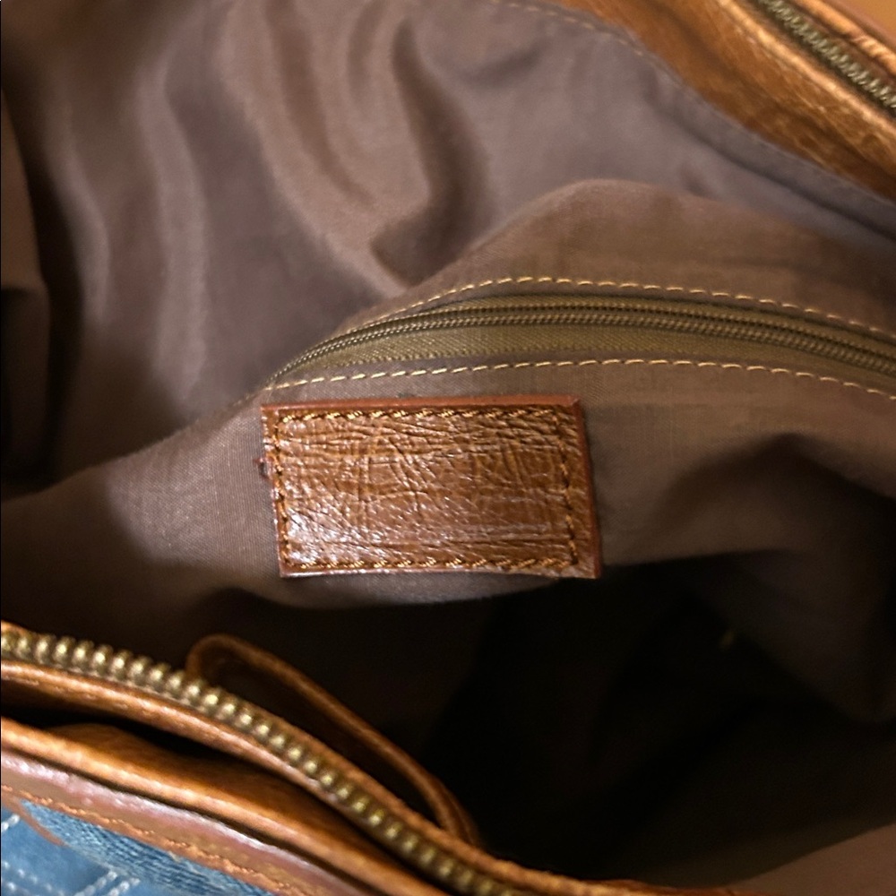 Denim and Faux Leather Diamond Stitched Hobo Style Bag - Picture 8 of 15